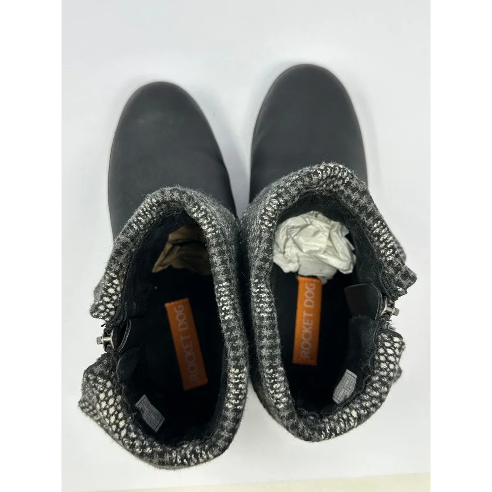 Rocket Dog Womens 7.5 Gray Bentley Tweed Sweater Cuff Zip Ankle Boots Booties P7
